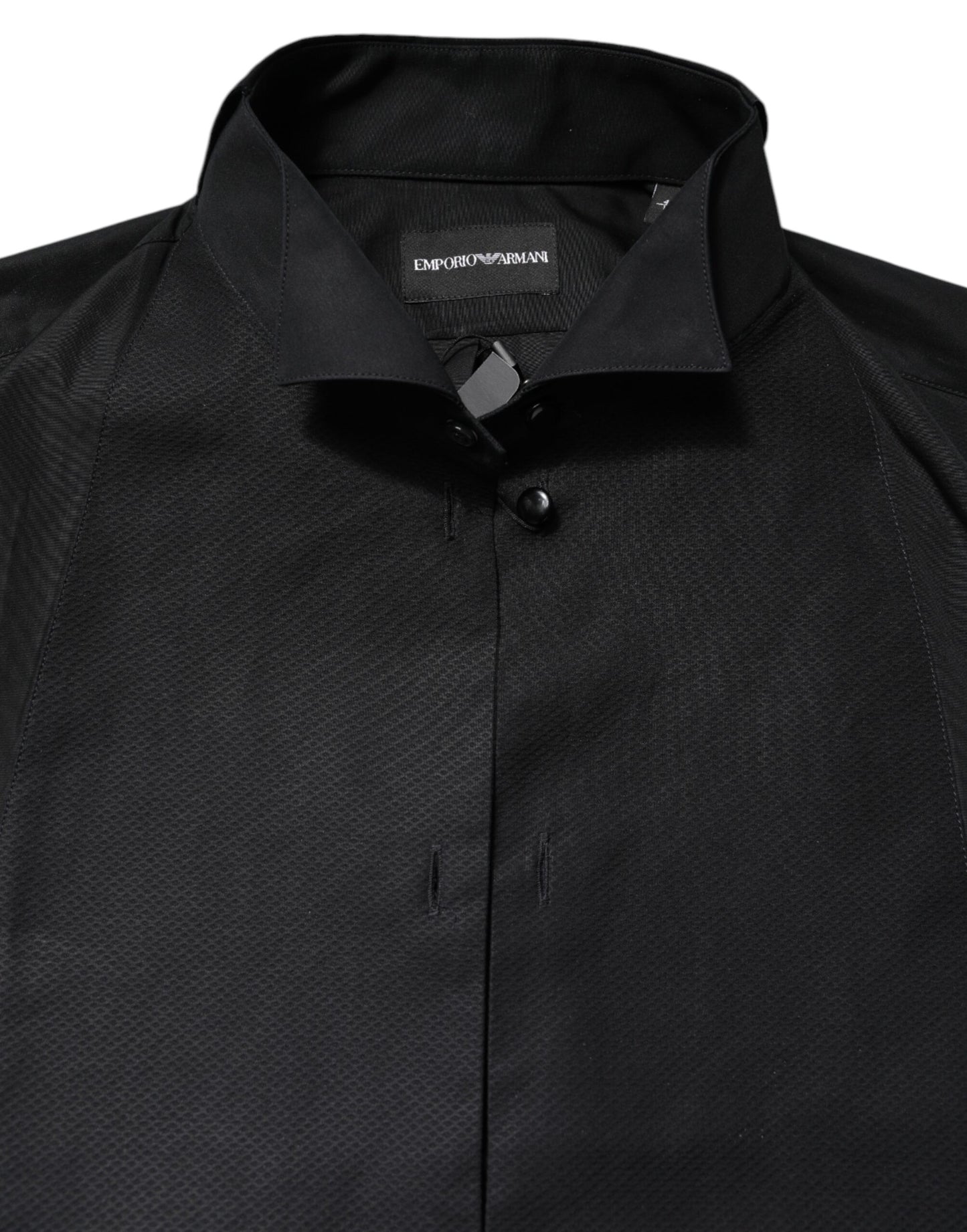 Emporio Armani – Schwarzes, langärmliges formelles Hemd aus Baumwolle