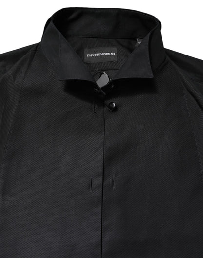 Emporio Armani – Schwarzes, langärmliges formelles Hemd aus Baumwolle