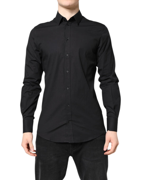 Dolce &amp; Gabbana Schwarzes GOLDENES formelles Baumwollhemd
