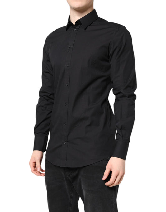 Dolce &amp; Gabbana Schwarzes GOLDENES formelles Baumwollhemd