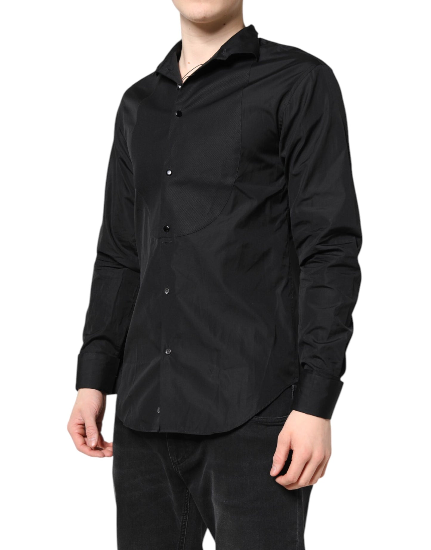 Emporio Armani Herren Hemd mit langen Ärmeln, Baumwolle, Schwarz