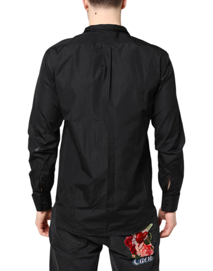 Emporio Armani Herren Hemd mit langen Ärmeln, Baumwolle, Schwarz