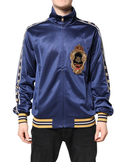 Dolce &amp; Gabbana – Blauer Bomberpullover mit Logo-Patch aus Nylon für Herren