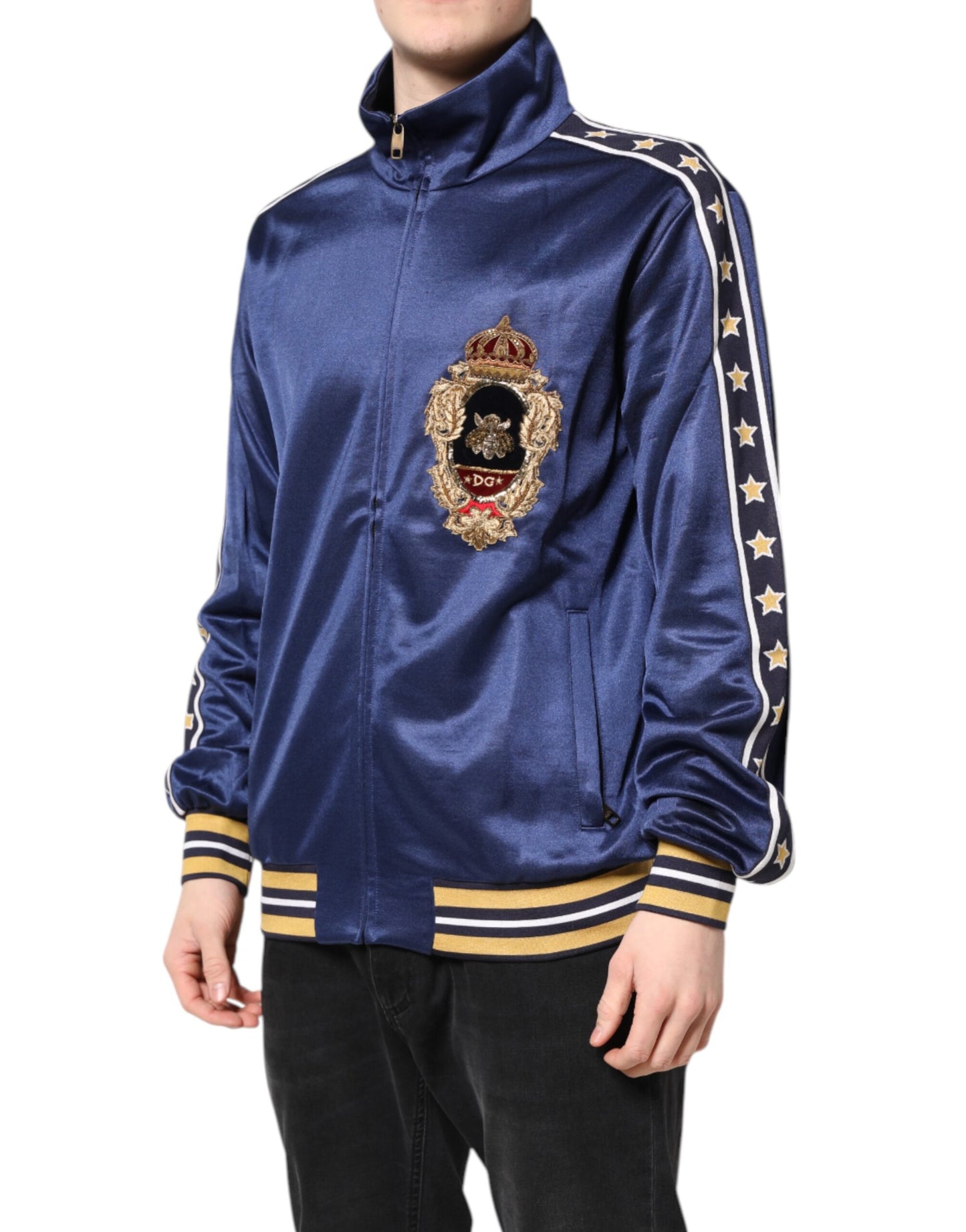 Dolce &amp; Gabbana – Blauer Bomberpullover mit Logo-Patch aus Nylon für Herren