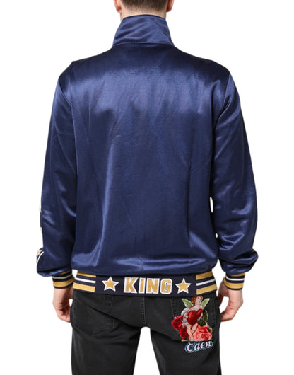 Dolce &amp; Gabbana – Blauer Bomberpullover mit Logo-Patch aus Nylon für Herren