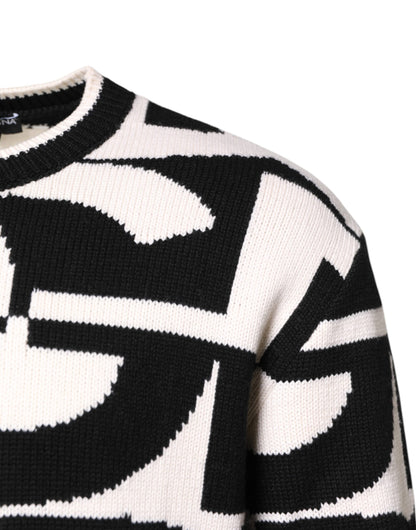 Dolce &amp; Gabbana – Schwarz-weißer Strickpullover mit Logo-Print