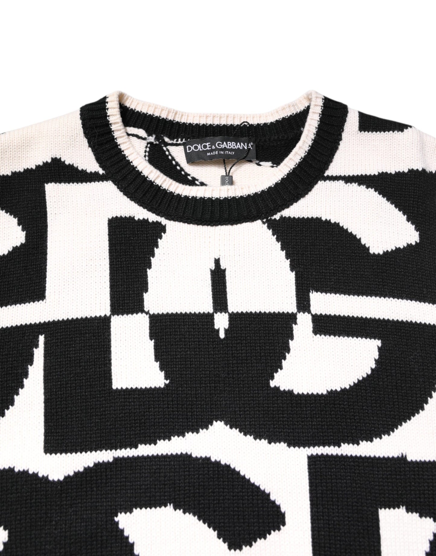 Dolce &amp; Gabbana – Schwarz-weißer Strickpullover mit Logo-Print