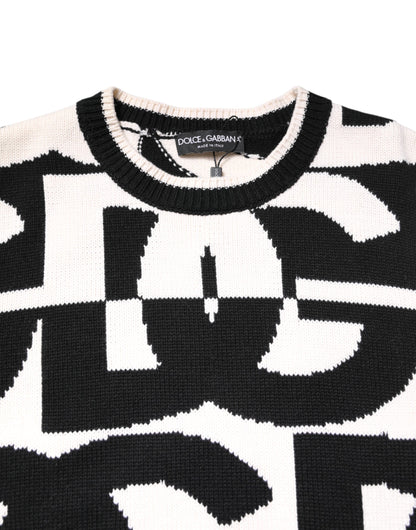 Dolce &amp; Gabbana – Schwarz-weißer Strickpullover mit Logo-Print