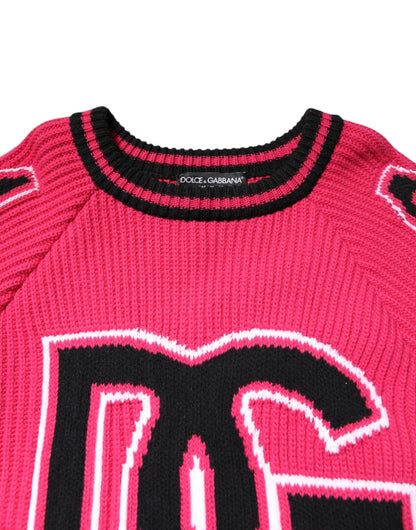 Dolce &amp; Gabbana, Rosafarbener Strickpullover aus Baumwolle mit Logo-Print