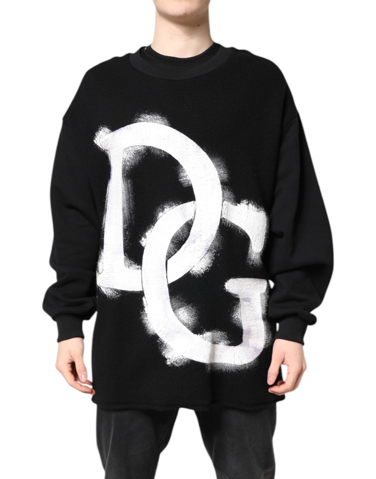 Dolce &amp; Gabbana – Schwarzer Pullover mit Logo-Print aus Baumwolle für Herren