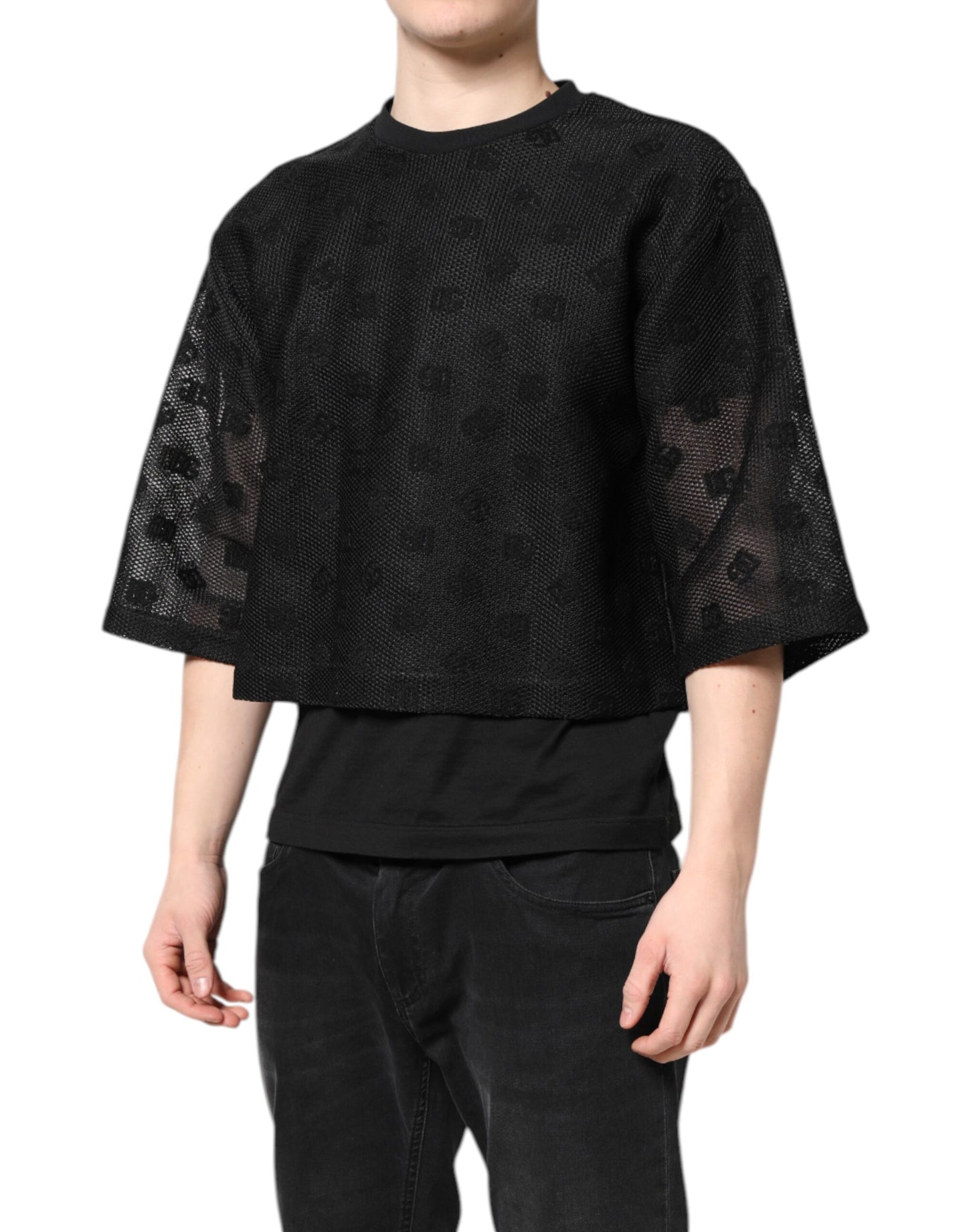 Dolce &amp; Gabbana – Schwarzes, durchsichtiges T-Shirt mit kurzen Ärmeln und Logo