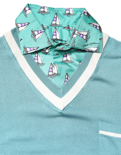 Dolce &amp; Gabbana – Grünes, bedrucktes, kurzärmliges T-Shirt mit Kragen