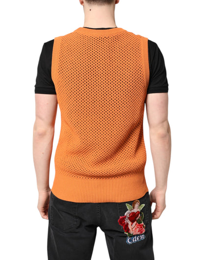 Dolce &amp; Gabbana – Orangefarbenes, ärmelloses T-Shirt aus Kaschmir mit Rundhalsausschnitt