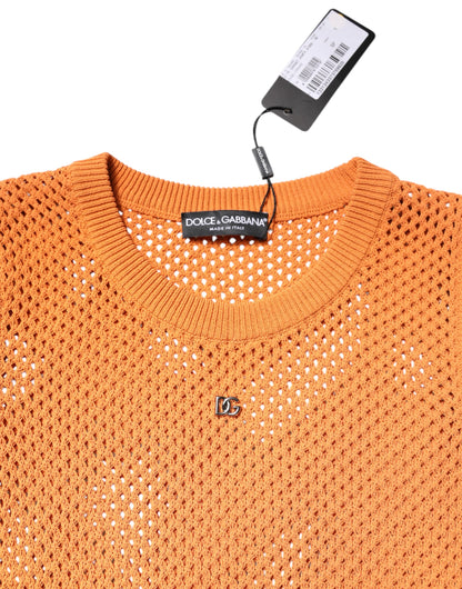 Dolce &amp; Gabbana – Orangefarbenes, ärmelloses T-Shirt aus Kaschmir mit Rundhalsausschnitt