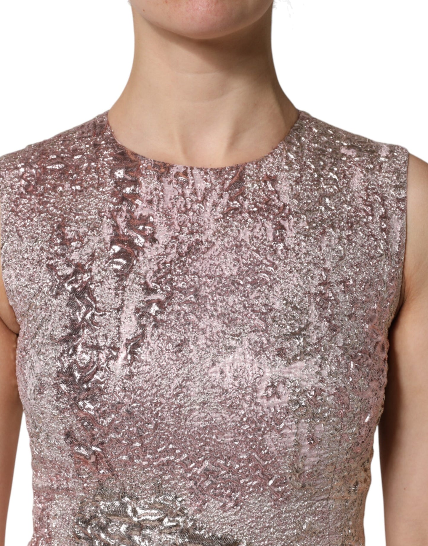 Dolce &amp; Gabbana – Ärmelloses Mini-Etuikleid aus Jacquard in Rosa