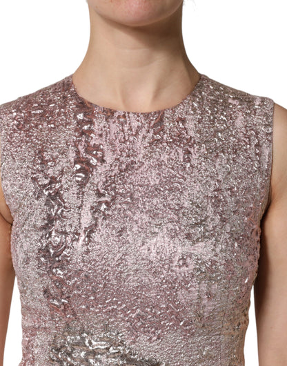 Dolce &amp; Gabbana – Ärmelloses Mini-Etuikleid aus Jacquard in Rosa