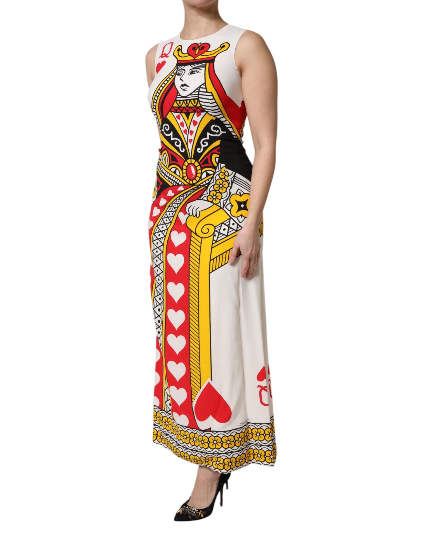 Dolce & Gabbana White Queen Of Hearts Sleeveless Maxi Dress