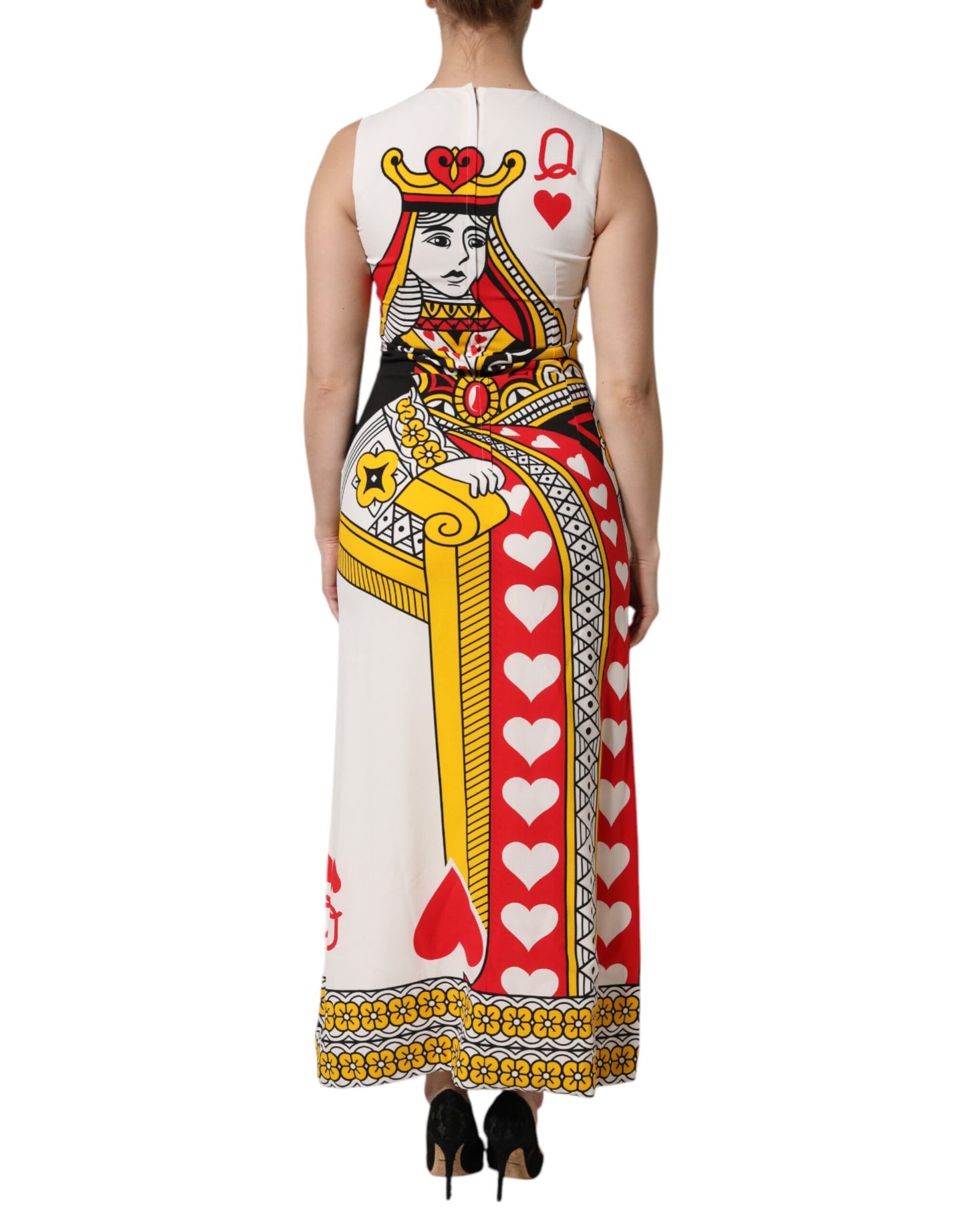 Dolce & Gabbana White Queen Of Hearts Sleeveless Maxi Dress