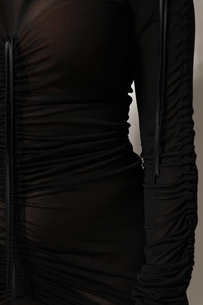 Dolce &amp; Gabbana – Langes, figurbetontes Etuikleid mit schwarzem Netzbesatz