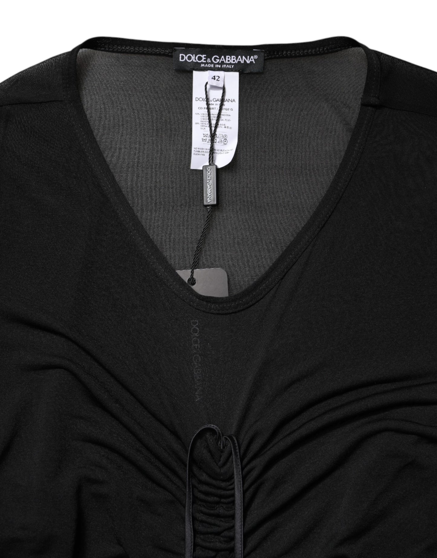 Dolce &amp; Gabbana – Langes, figurbetontes Etuikleid mit schwarzem Netzbesatz