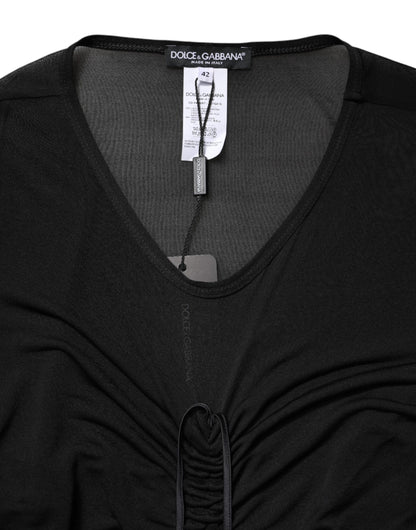 Dolce &amp; Gabbana – Langes, figurbetontes Etuikleid mit schwarzem Netzbesatz