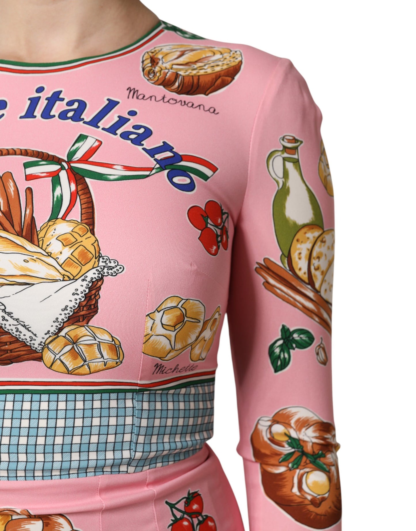 Dolce &amp; Gabbana – Figurbetontes Midikleid mit Gebäck-Print in Rosa