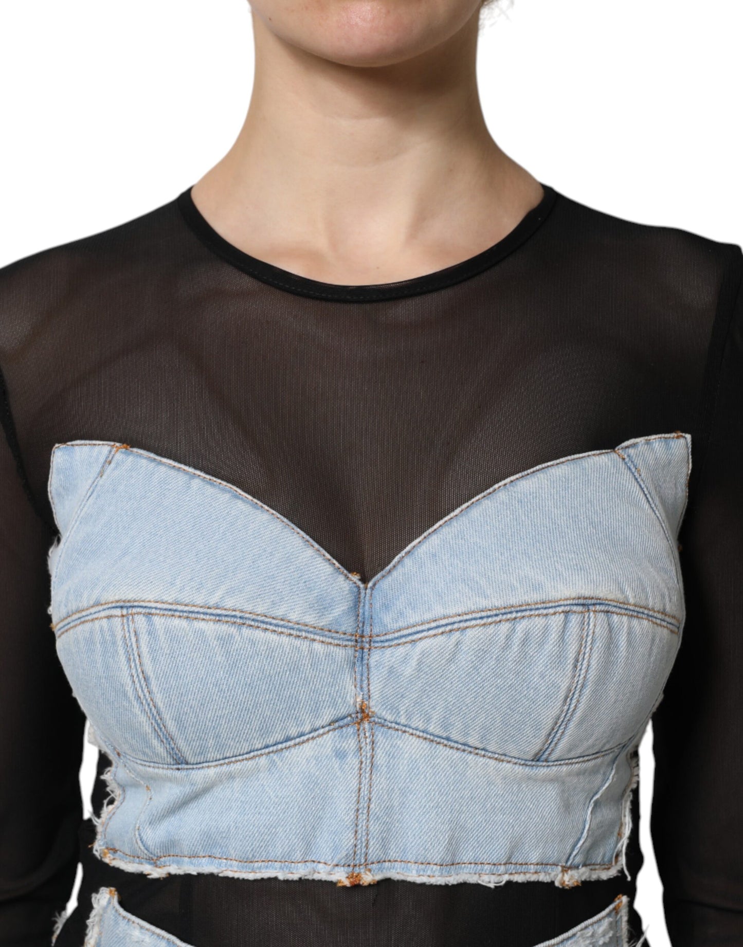 Dolce &amp; Gabbana – Schwarz-blaues, langärmliges Jeans-Minikleid