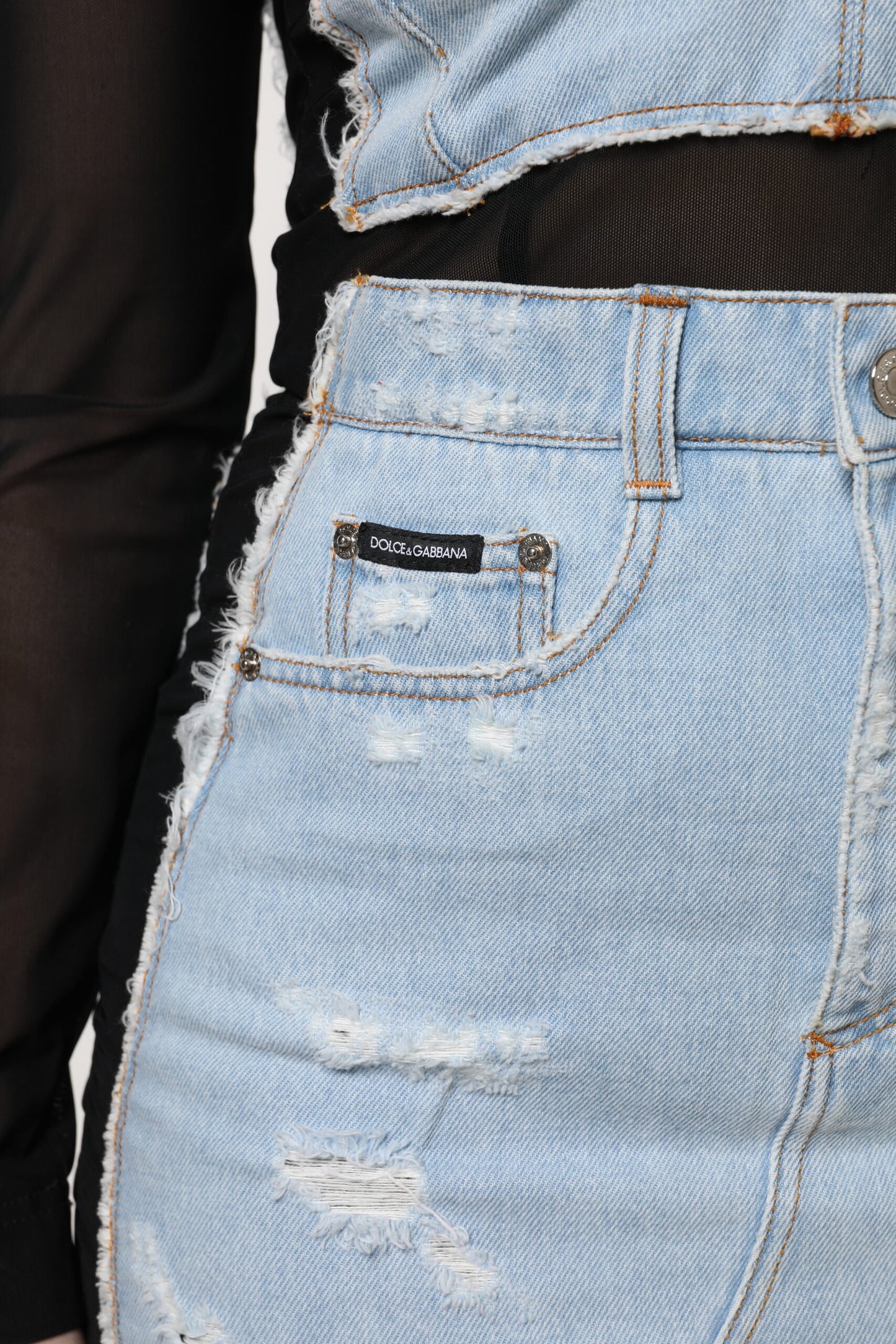 Dolce &amp; Gabbana – Schwarz-blaues, langärmliges Jeans-Minikleid