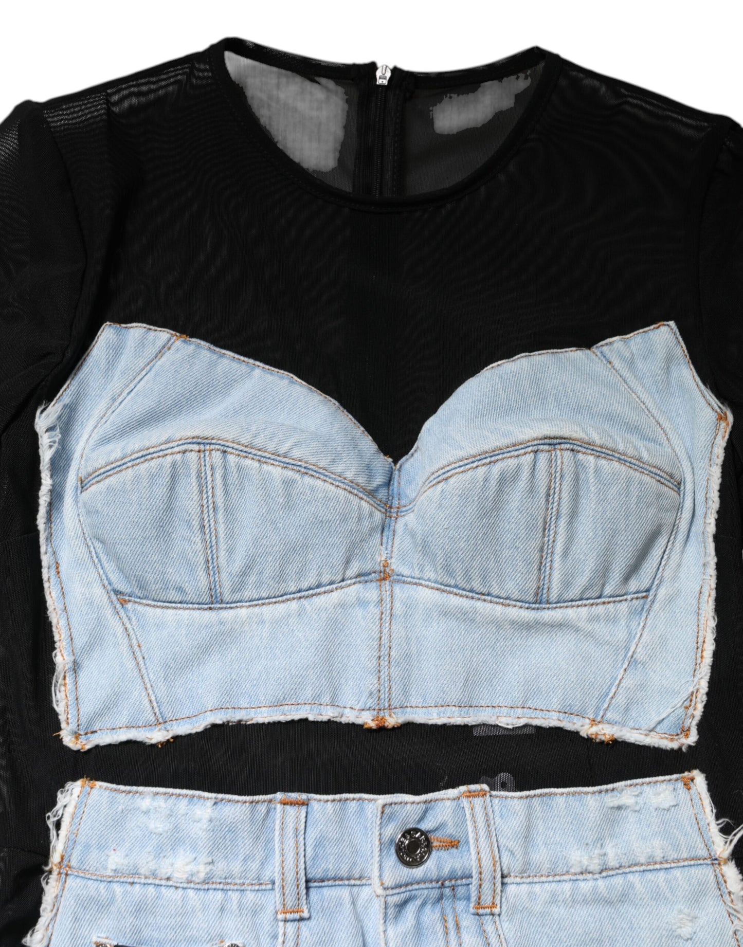 Dolce &amp; Gabbana – Schwarz-blaues, langärmliges Jeans-Minikleid