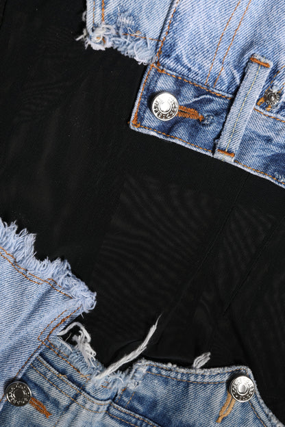 Dolce &amp; Gabbana Schwarz-blaues ärmelloses Jeans-Minikleid