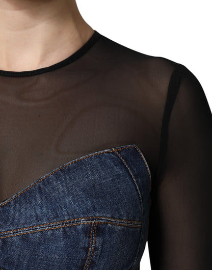 Dolce &amp; Gabbana – Schwarz-blaues, langärmliges Jeans-Minikleid