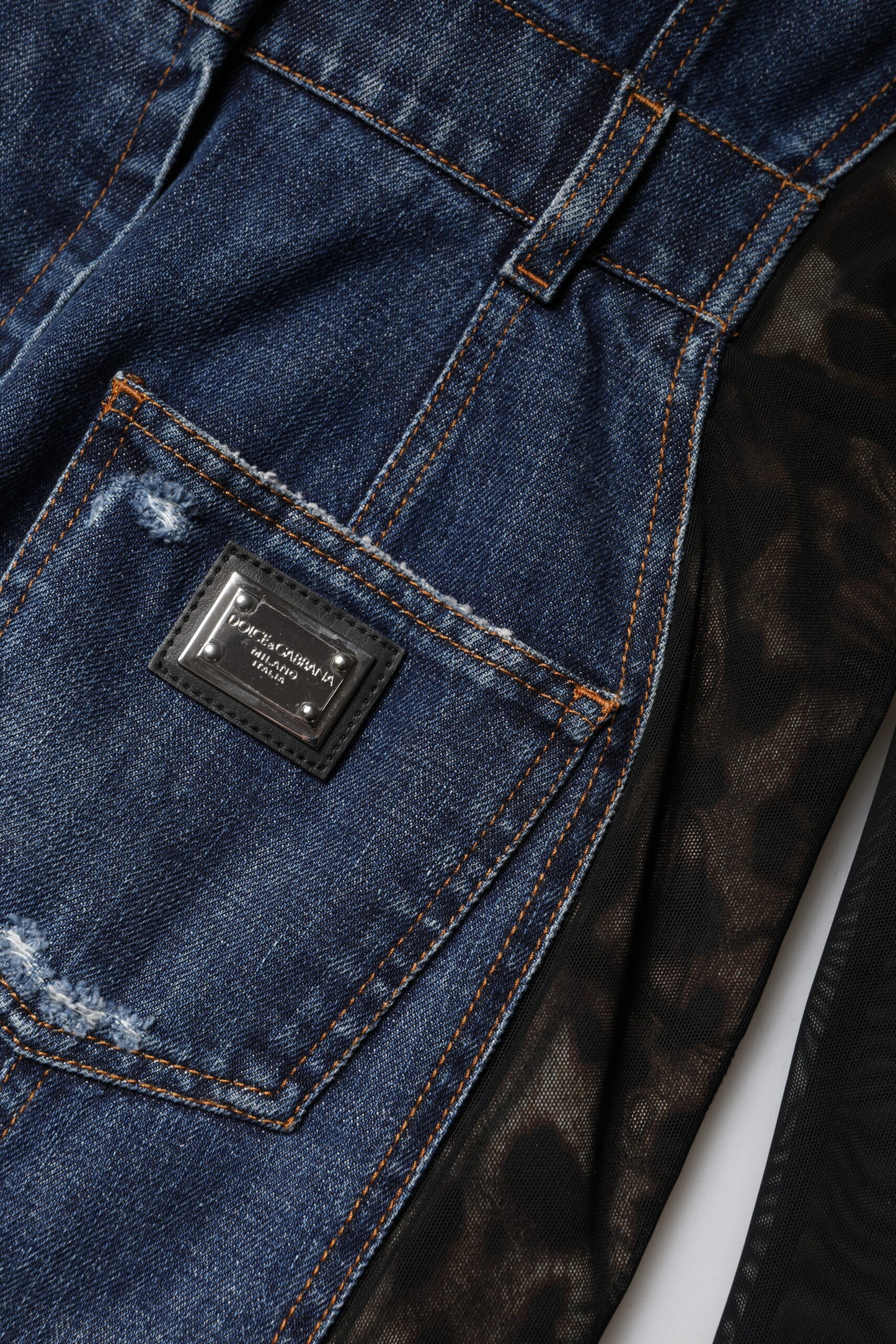 Dolce &amp; Gabbana – Schwarz-blaues, langärmliges Jeans-Minikleid