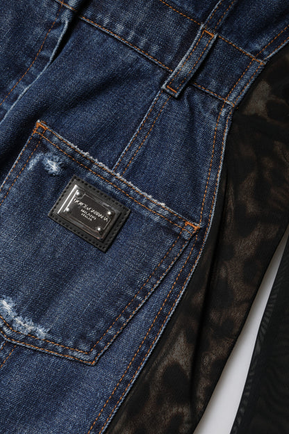 Dolce &amp; Gabbana – Schwarz-blaues, langärmliges Jeans-Minikleid