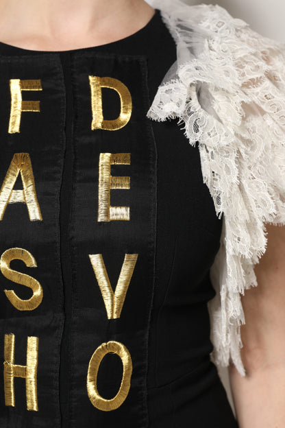 Dolce &amp; Gabbana – Schwarzes, verziertes Minikleid „Fashion Devotion“