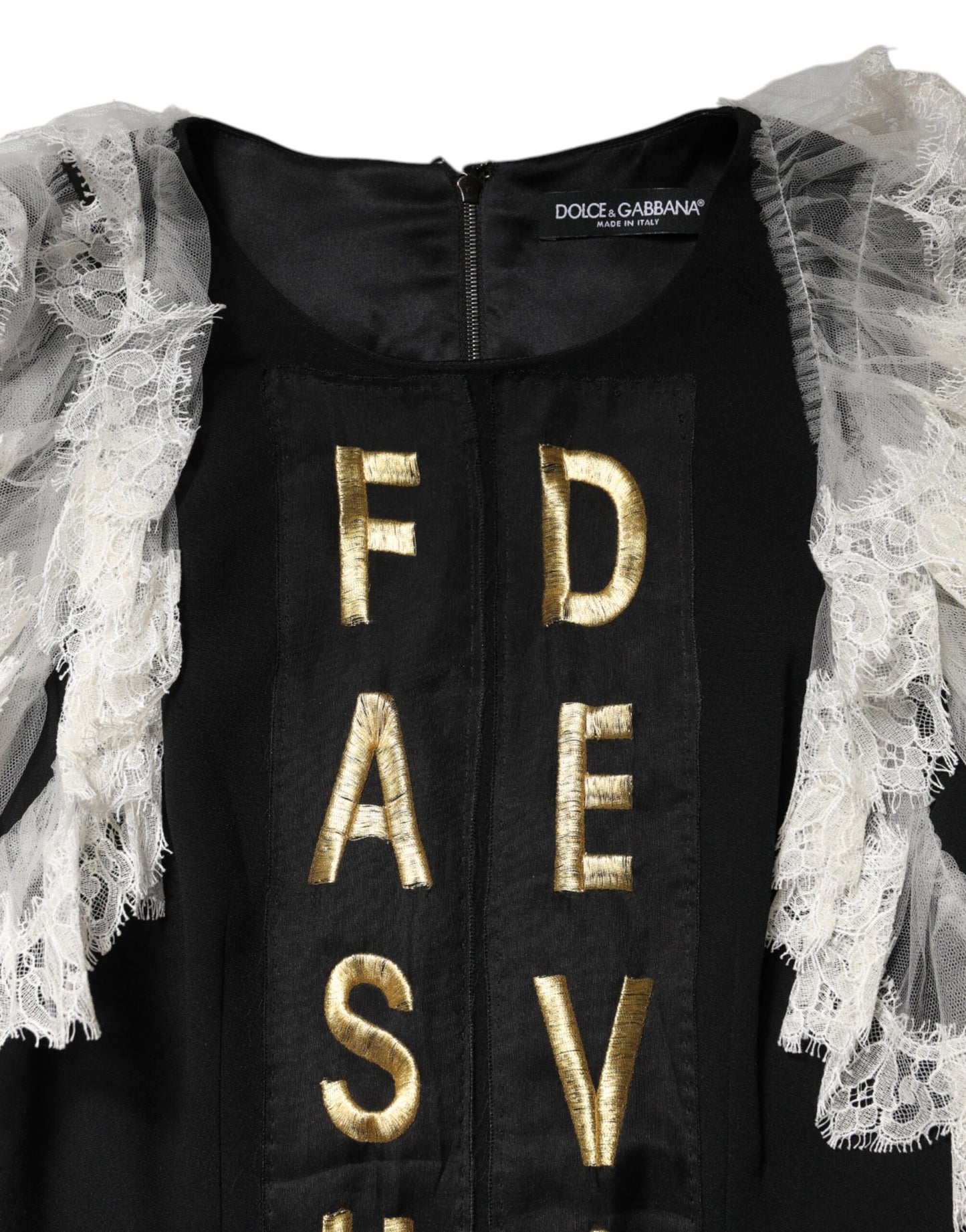 Dolce &amp; Gabbana – Schwarzes, verziertes Minikleid „Fashion Devotion“