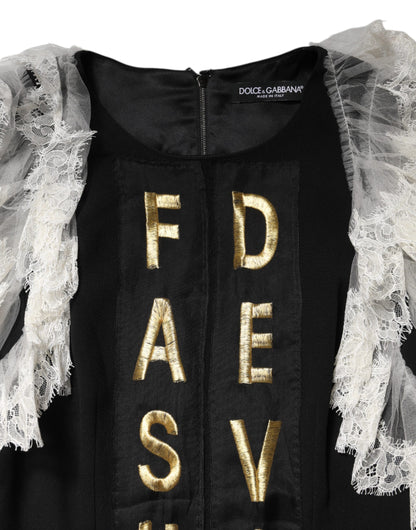 Dolce &amp; Gabbana – Schwarzes, verziertes Minikleid „Fashion Devotion“