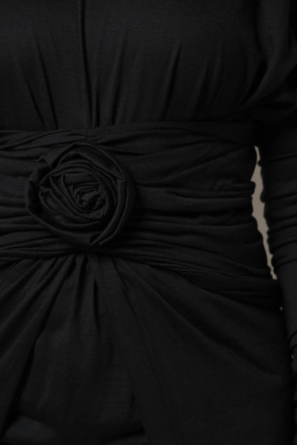 Dolce &amp; Gabbana – Schwarzes, langärmliges Etui-Midikleid aus Wolle