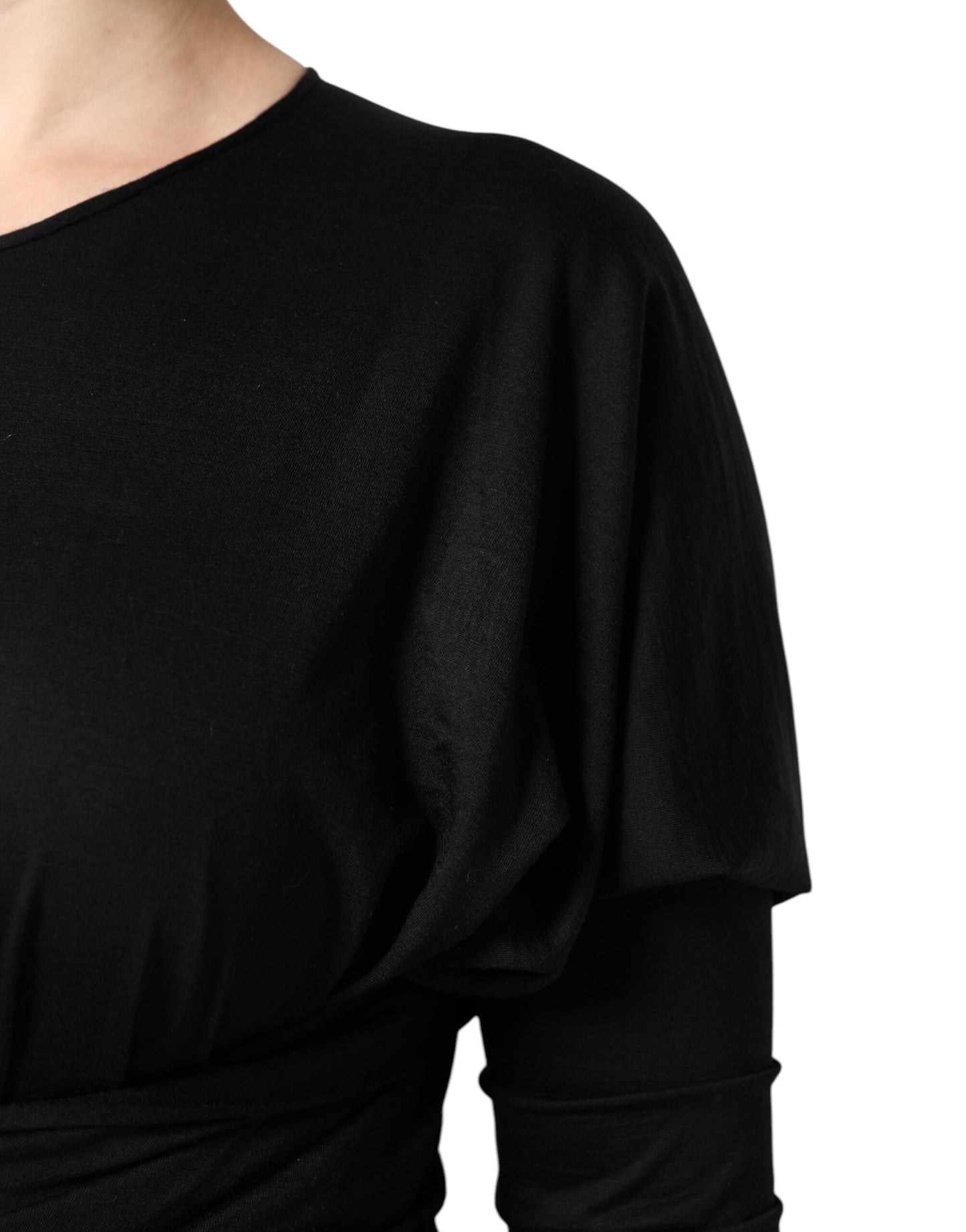 Dolce &amp; Gabbana – Schwarzes, langärmliges Etui-Midikleid aus Wolle