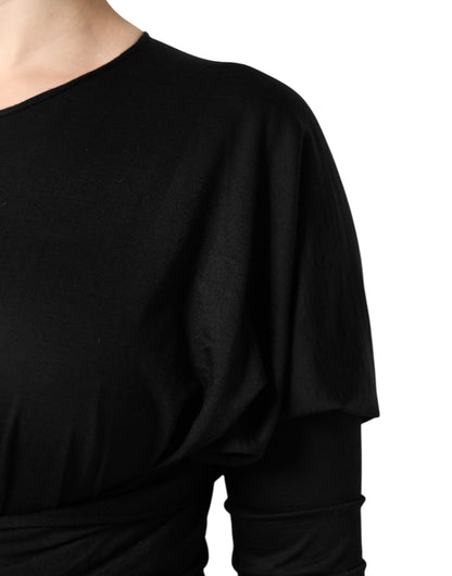 Dolce &amp; Gabbana – Schwarzes, langärmliges Etui-Midikleid aus Wolle