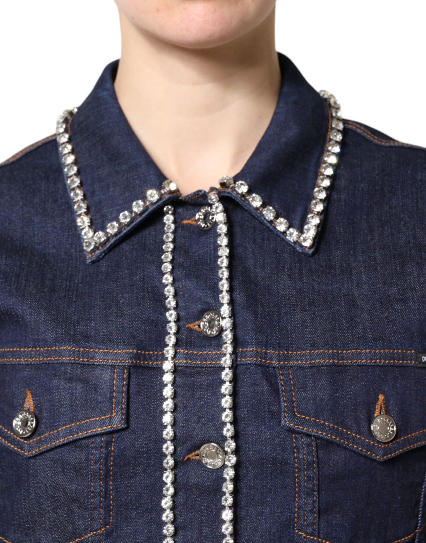 Dolce &amp; Gabbana – Blaue Denim-Baumwolljacke mit Kristallverzierung