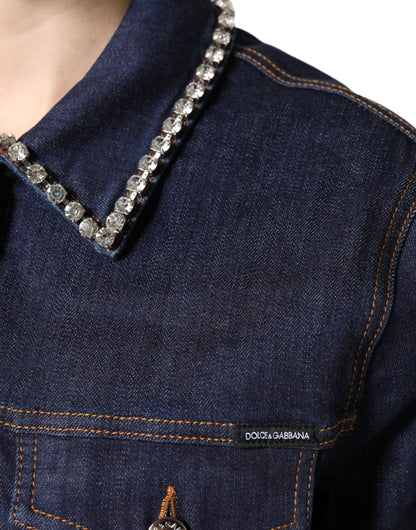 Dolce &amp; Gabbana – Blaue Denim-Baumwolljacke mit Kristallverzierung