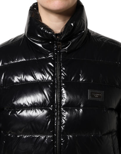 Dolce &amp; Gabbana – Pufferjacke mit durchgehendem Reißverschluss und schwarzem Logo-Schild