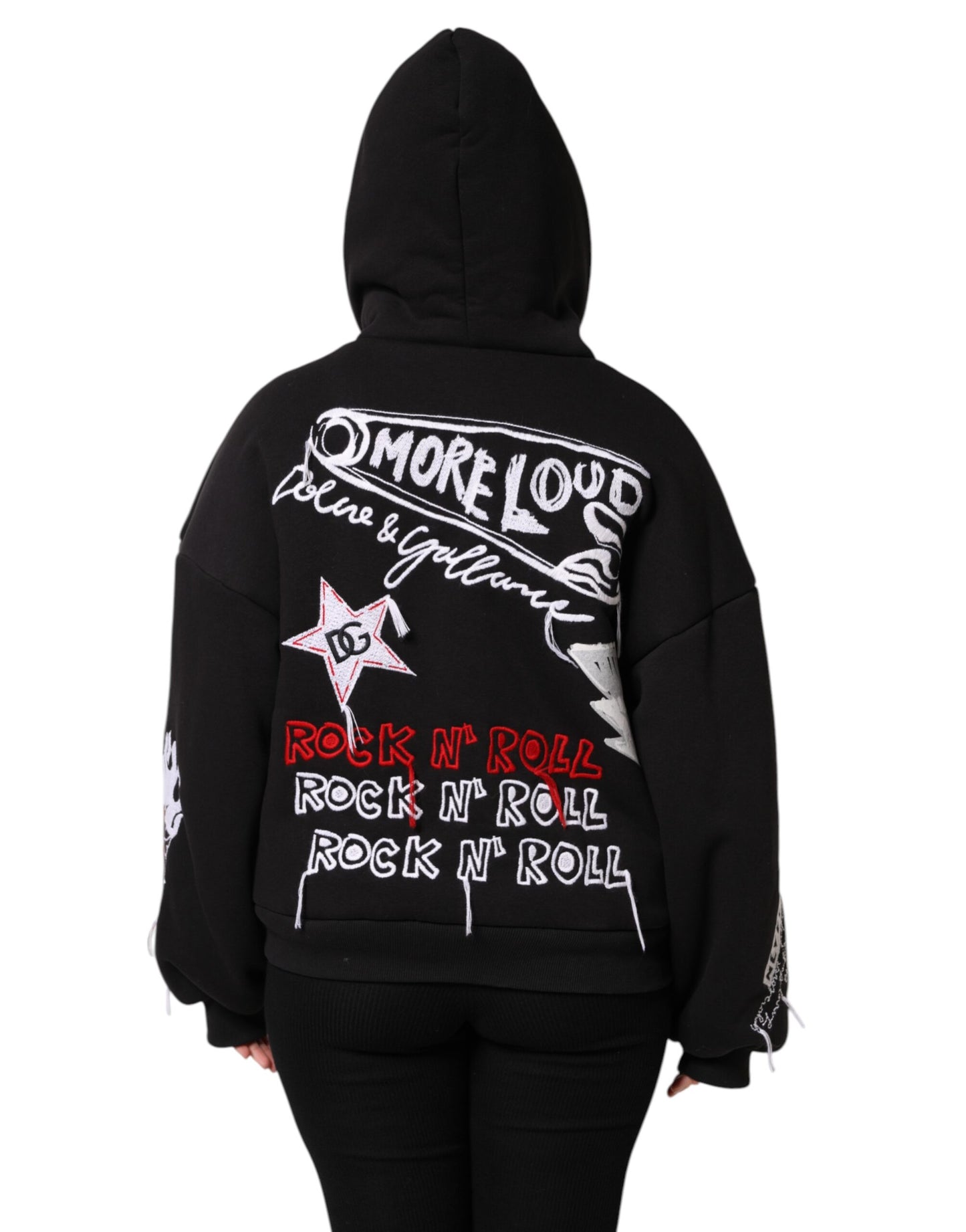 Dolce &amp; Gabbana – Schwarze, bestickte Kapuzenjacke mit durchgehendem Reißverschluss