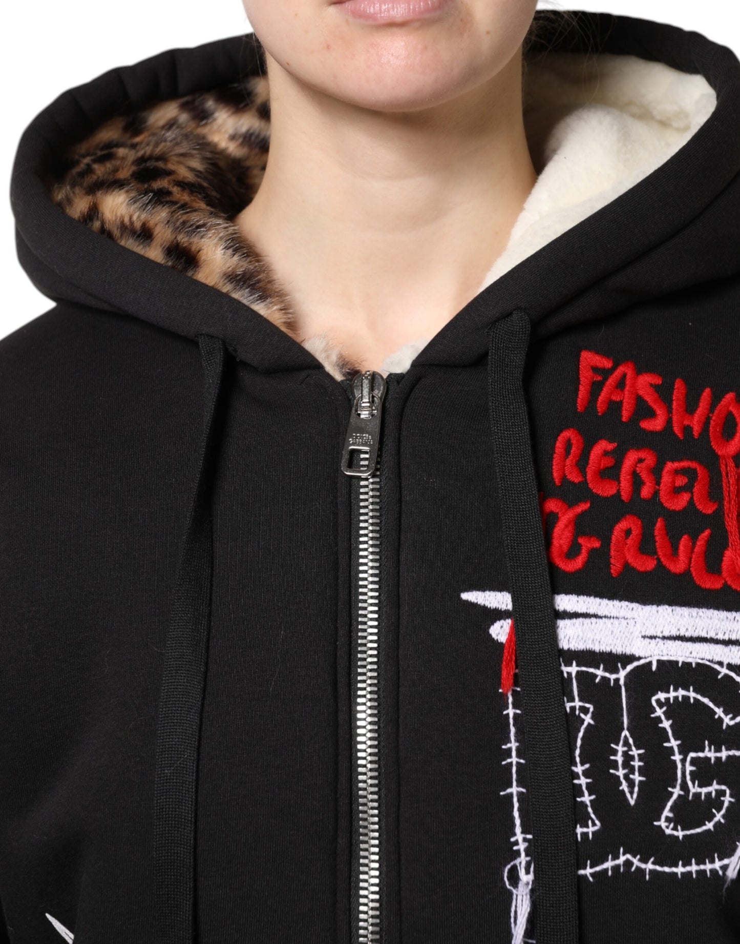 Dolce &amp; Gabbana – Schwarze, bestickte Kapuzenjacke mit durchgehendem Reißverschluss