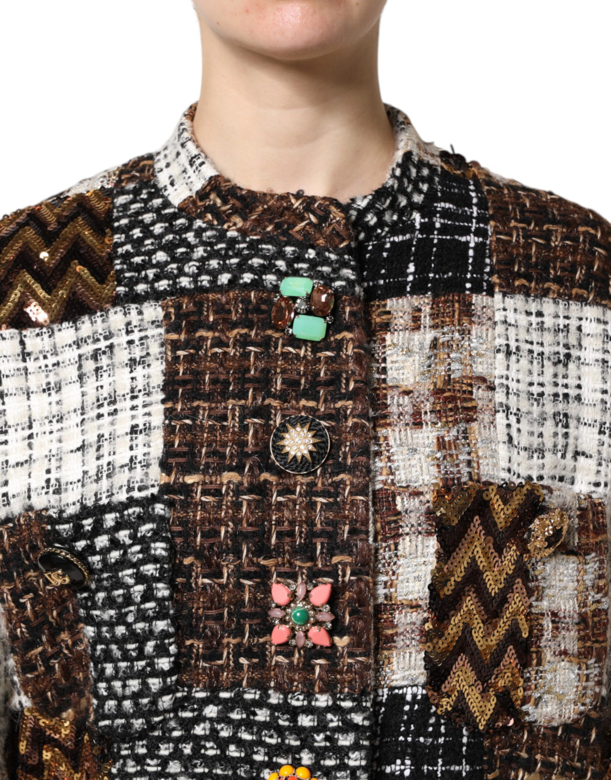 Dolce & Gabbana Multicolor Patchwork Button Down Jacket