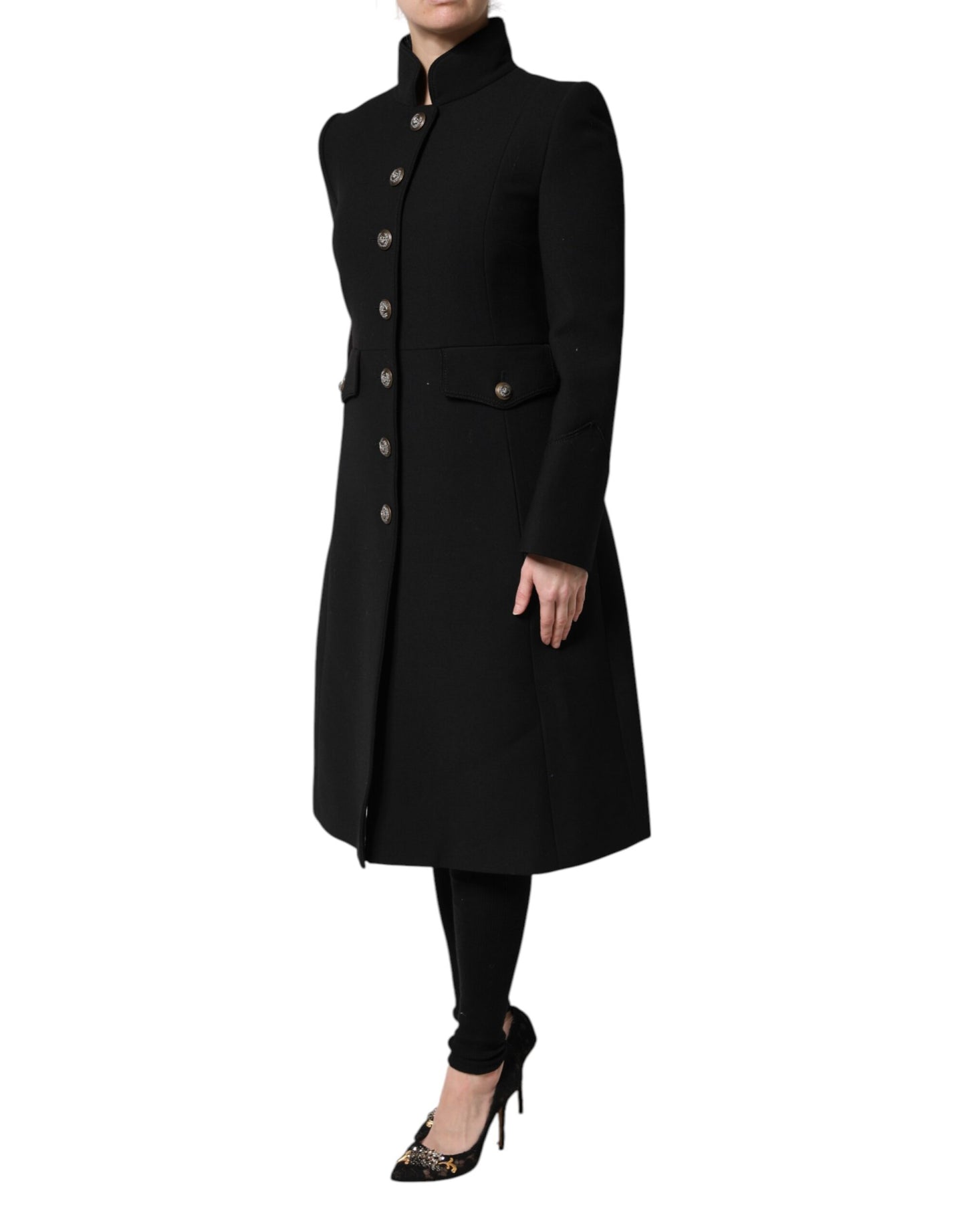 Dolce &amp; Gabbana – Einreihige Trenchcoat-Jacke aus schwarzer Wolle