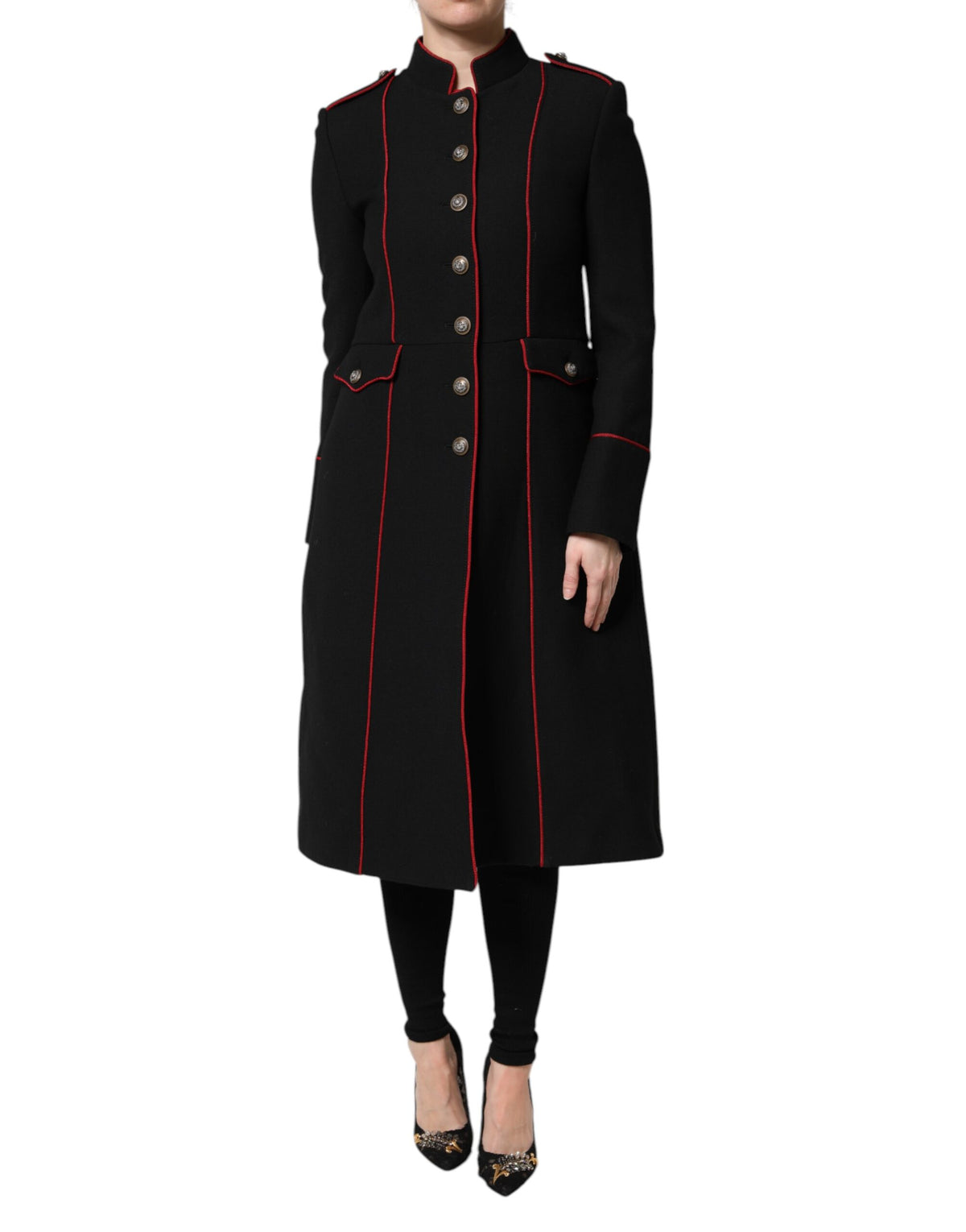 Dolce &amp; Gabbana – Einreihige Trenchcoat-Jacke aus schwarzer Wolle