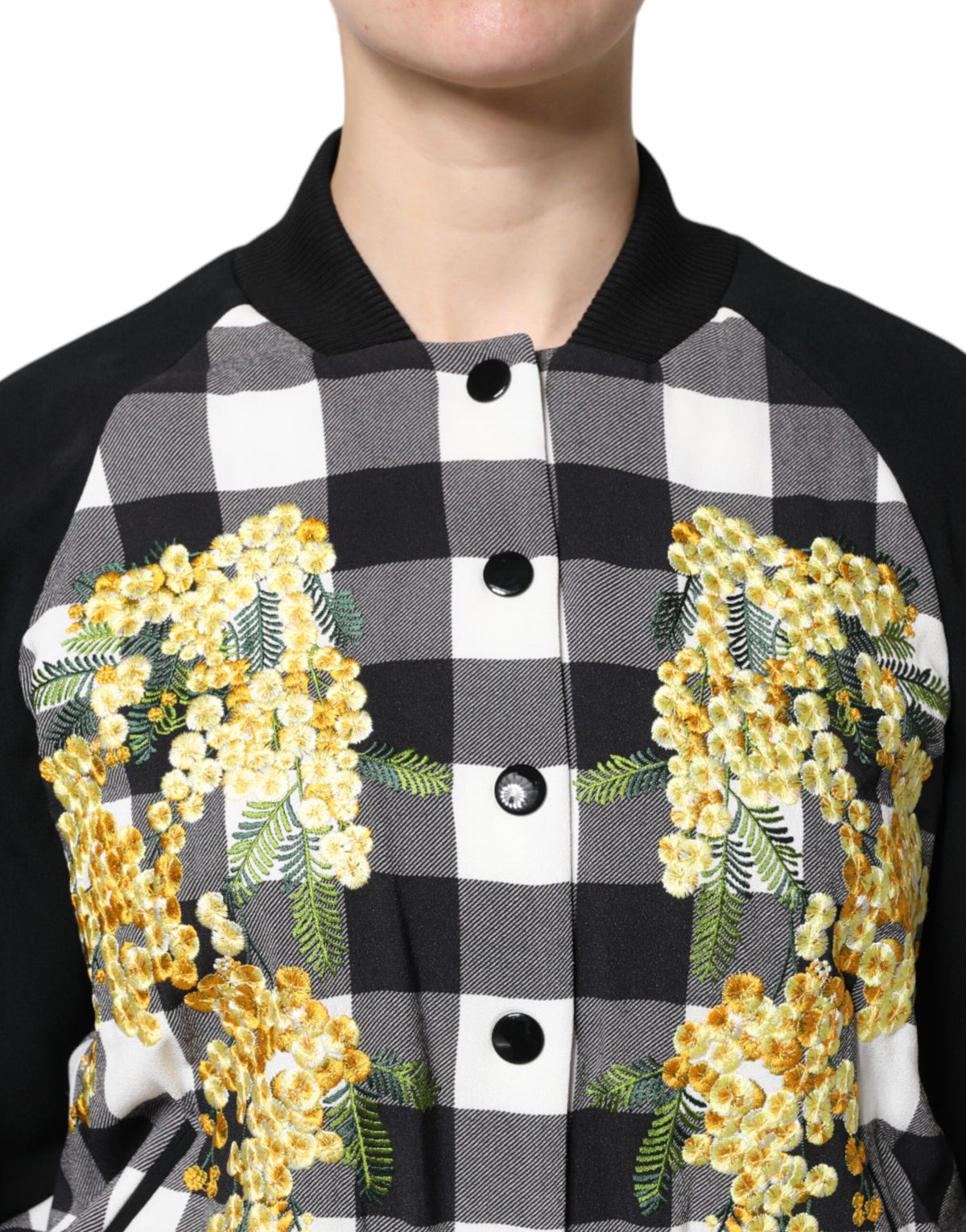 Dolce &amp; Gabbana – Schwarz-weiß karierte Button-Down-Jacke mit Blumenmuster