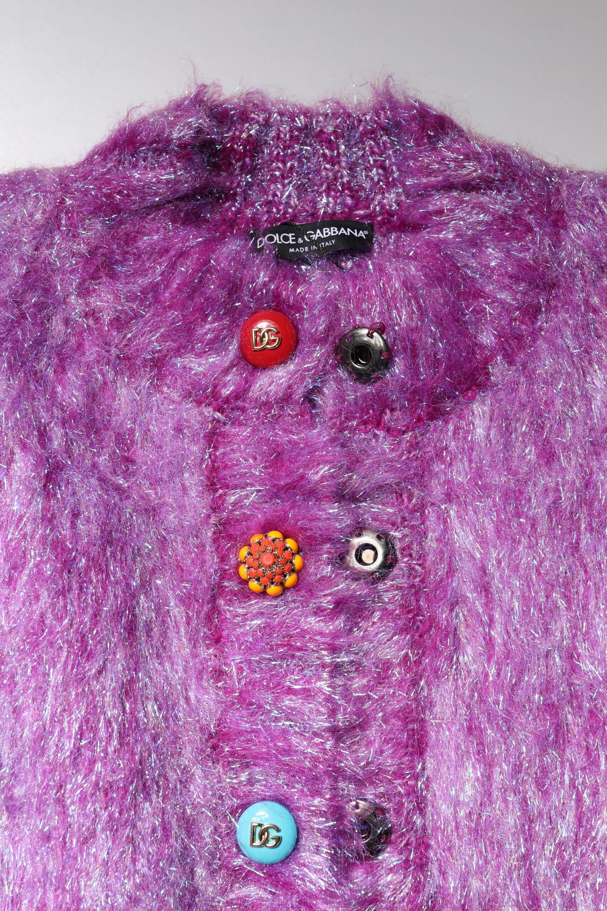 Dolce &amp; Gabbana – Trenchcoat-Jacke mit violetter Knopfverzierung