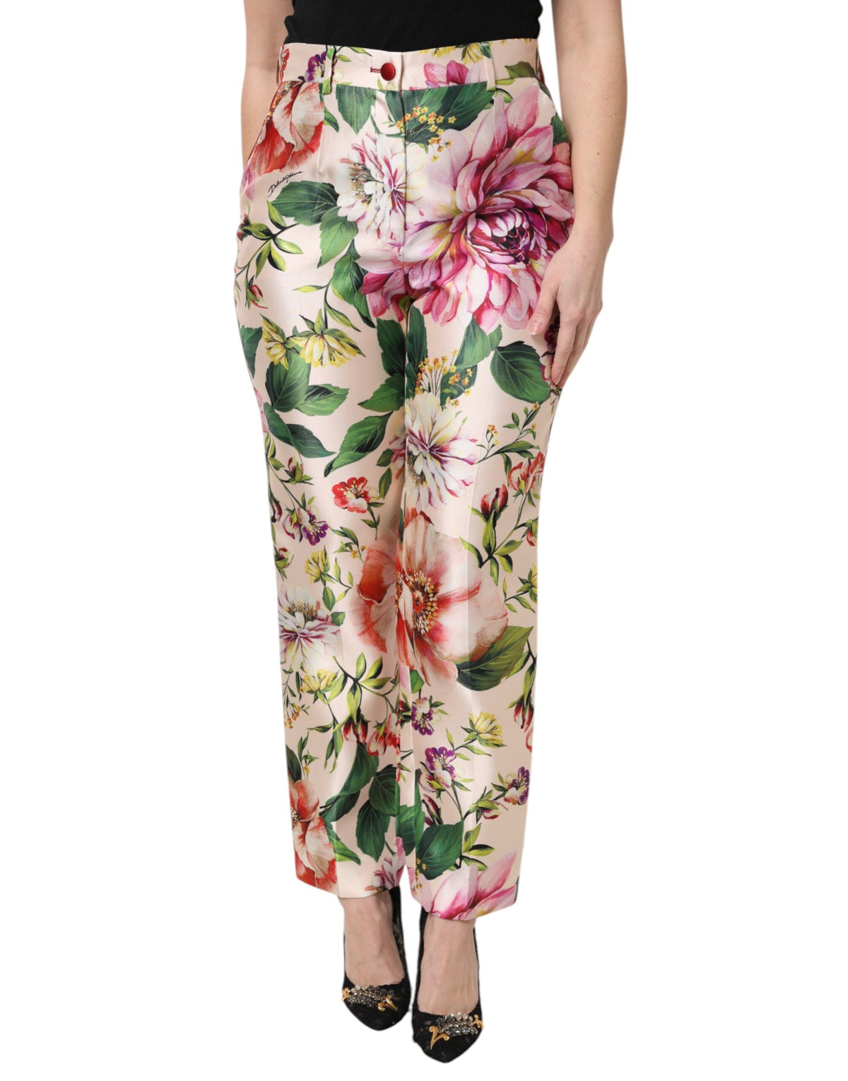 Dolce &amp; Gabbana – Gerade geschnittene Hose mit hohem Bund und Blumenmuster in Mehrfarbig